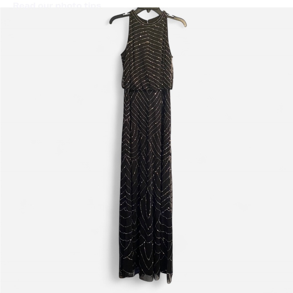 Adrianna Papell Black Beaded Evening Dress Women’s Size 4 Prom Formal Wedding